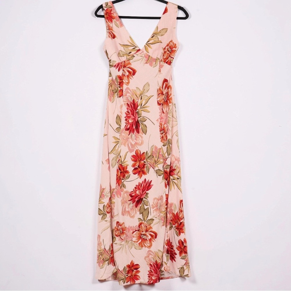 Paper Heart Women's Mojito Floral Print Sleeveless Maxi Dress Size L Linen Blend